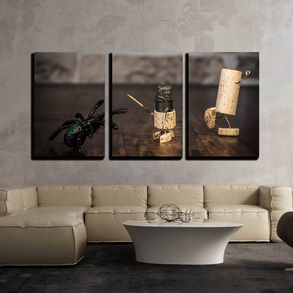 Wall26 - 3 Piece Canvas Wall Art - Concept Bravery Knight with Spider, Wine Cork Figures - Modern Home Decor Stretched and Framed Ready to Hang - 16