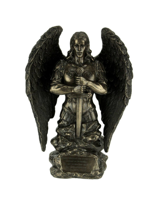 Archangel Saint Micheal in Stone Holding Sword Prayer Monument Statue