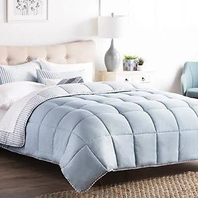 Brookside Striped Chambray Comforter Set - Includes 2 Pillow Shams - Reversible