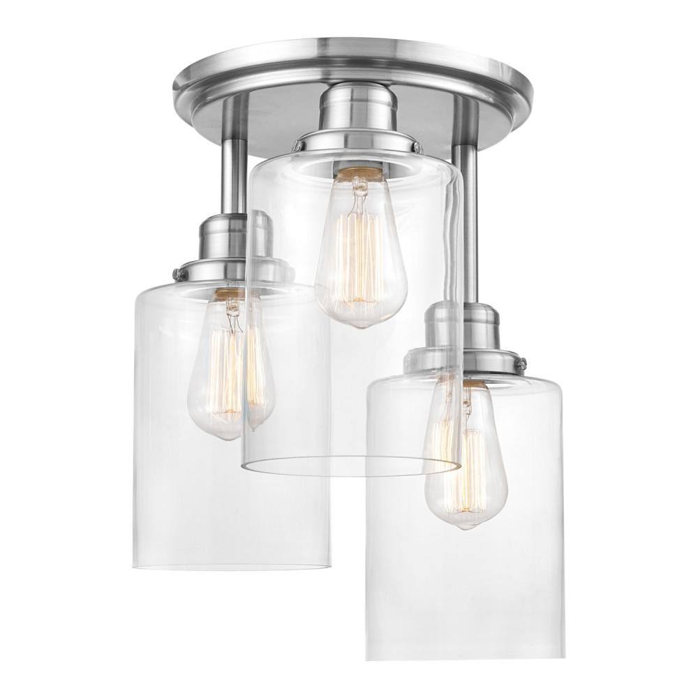 Globe Electric Annecy 3-Light Brushed Steel Semi-Flush Mount Ceiling Light with Clear Glass Shades 61418