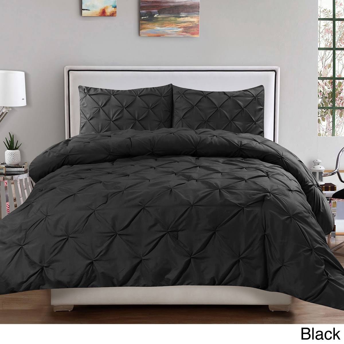 Porch Den Luxury 3-Piece Pinch Pleat Duvet Cover Set, Size King, Black