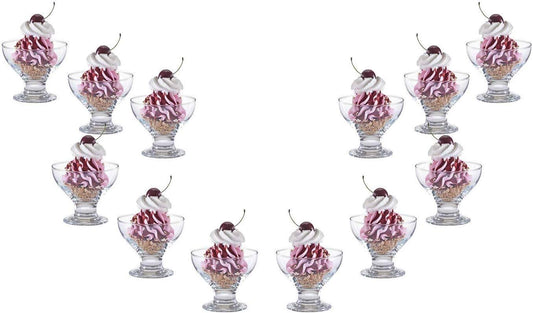 Charming Ice Cream Glass Bowl, Dessert Dish or Cup 9.5 oz, Set of (12)