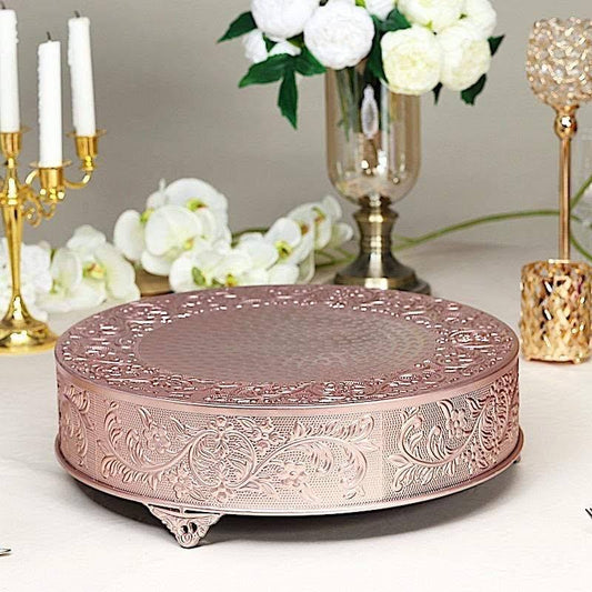 18 in Wide Rose Gold Round Embossed Wedding Cake Stand Riser