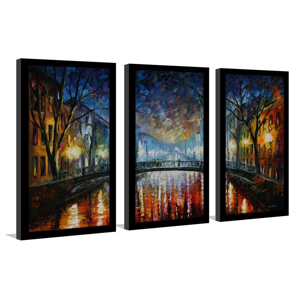 Picture Perfect International Leonid Afremov Misty Bridge Framed Plexiglass Wall Art, Set of 3, 17.5 W x 33.5 H x 1 D