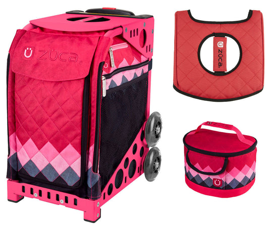 Zuca Sport Bag - Pink Diamonds with Gift Lunchbox and Seat Cover (Pink Frame)