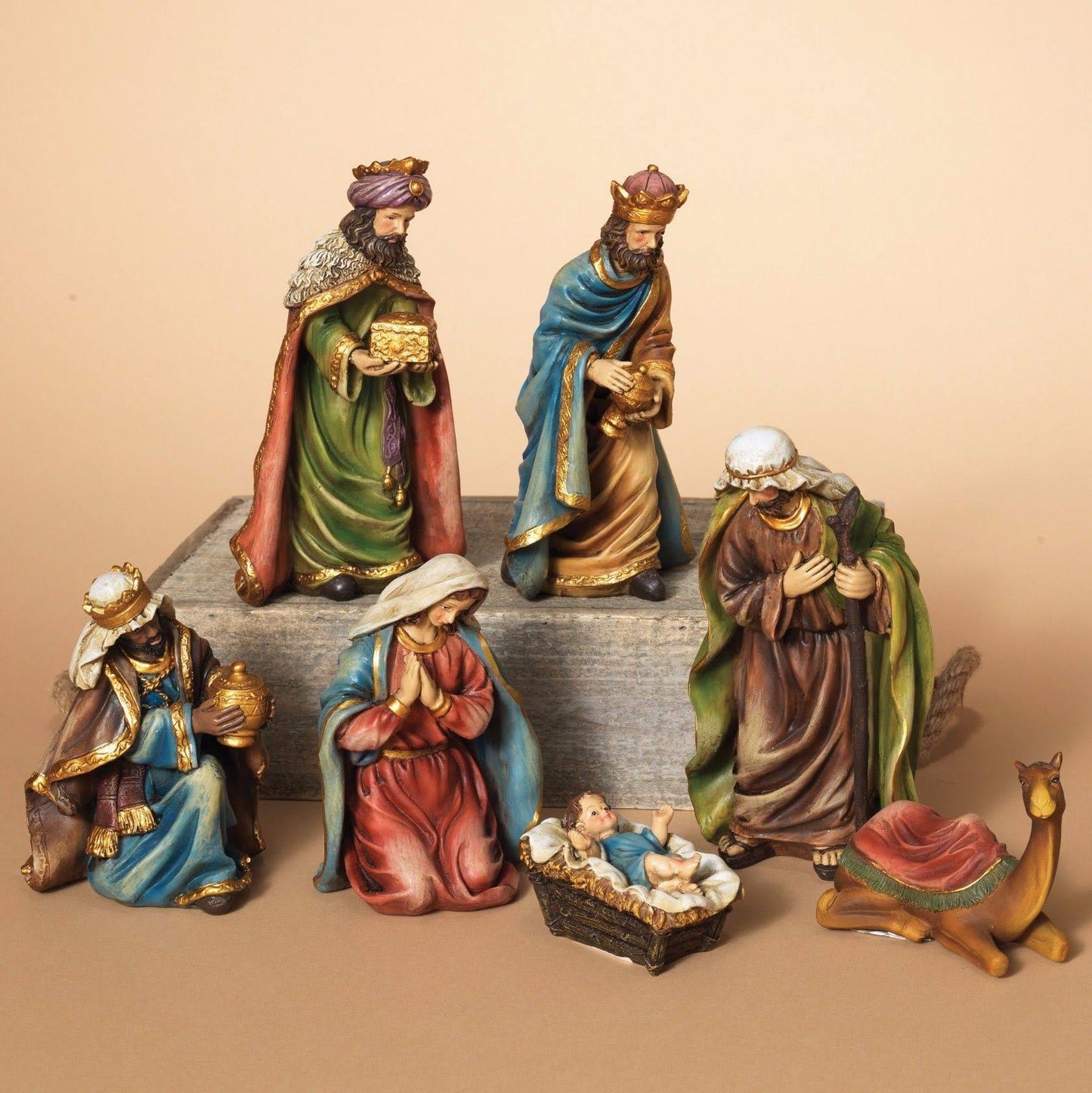 Gerson International 2213190 Deluxe Hand Painted 7 7 Piece Resin Nativity Set Christmas Holiday Decor