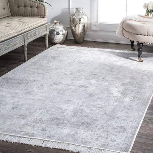 nuLOOM Vintage-Style Floral Ivory Fringed Area Rug - 5 x 8 - Silver