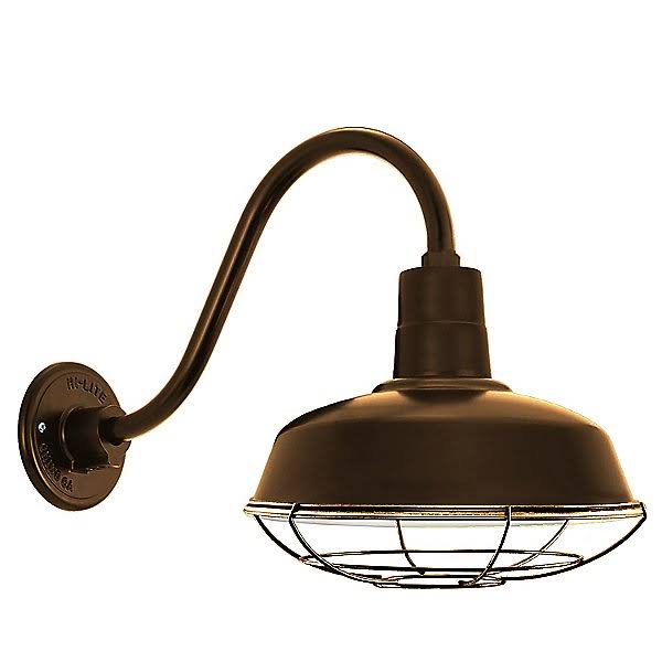 Hi Lite Gooseneck Barn Light Warehouse Outdoor Wall Sconce - B-1 Arm with Wire Guard - Brown / Rust Patinas - Size 16 - H-QS15116/B-1-BR47/WGR-14-