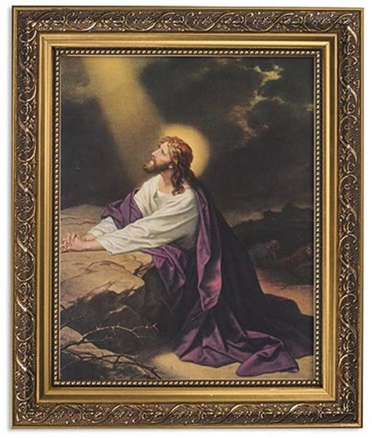 Gerffert Collection Christ in Gethsemane Garden Framed Portrait Print 13 inch (Ornate Gold Tone Finish Frame)