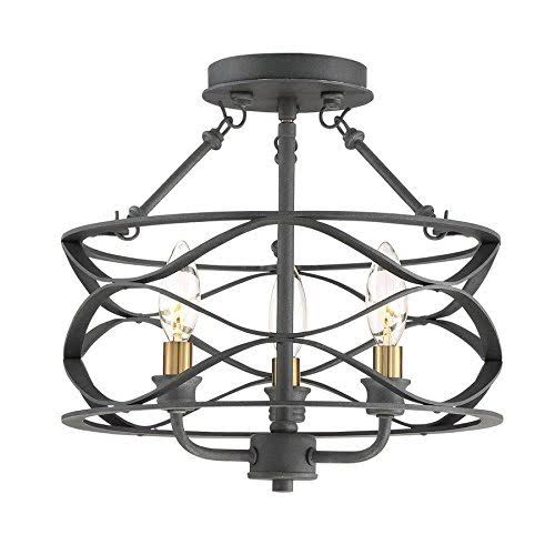 Quoizel Unity 13-in Mottled Black with Brass Modern Semi-Flush Mount Light LWS3549C