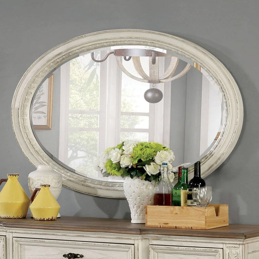 Furniture of America Arcadia Antique White Oval Mirror