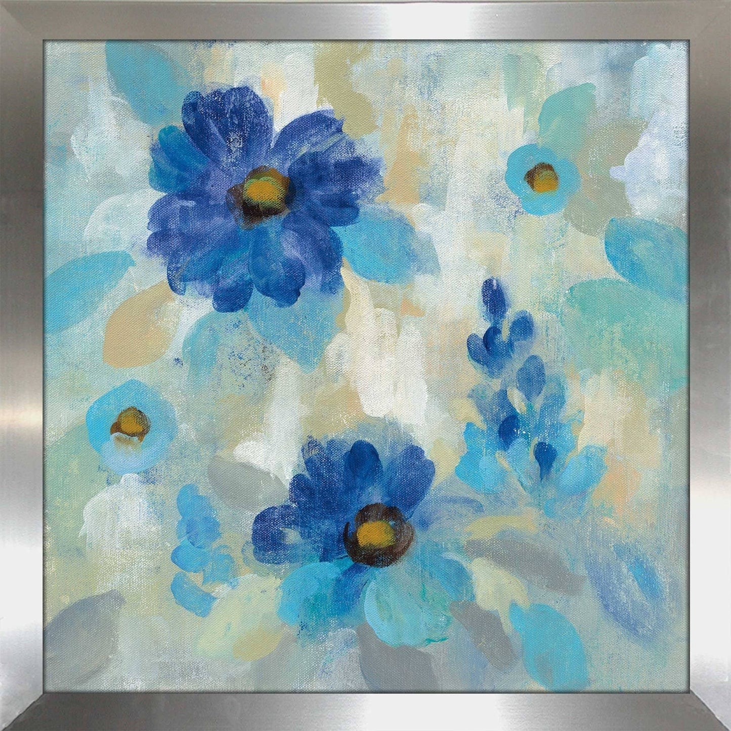 plusPicture Perfect International Silvia Vassileva Blue Flowers Whisper II Framed Plexiglass Wall Art, Size 27.5 x 27.5, Silver