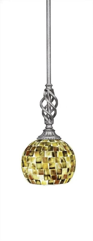 Toltec Lighting-80-AS-407-Elegant - 11.75 One Light Mini Pendant Sea Mist Seashell Glass Aged, Silver