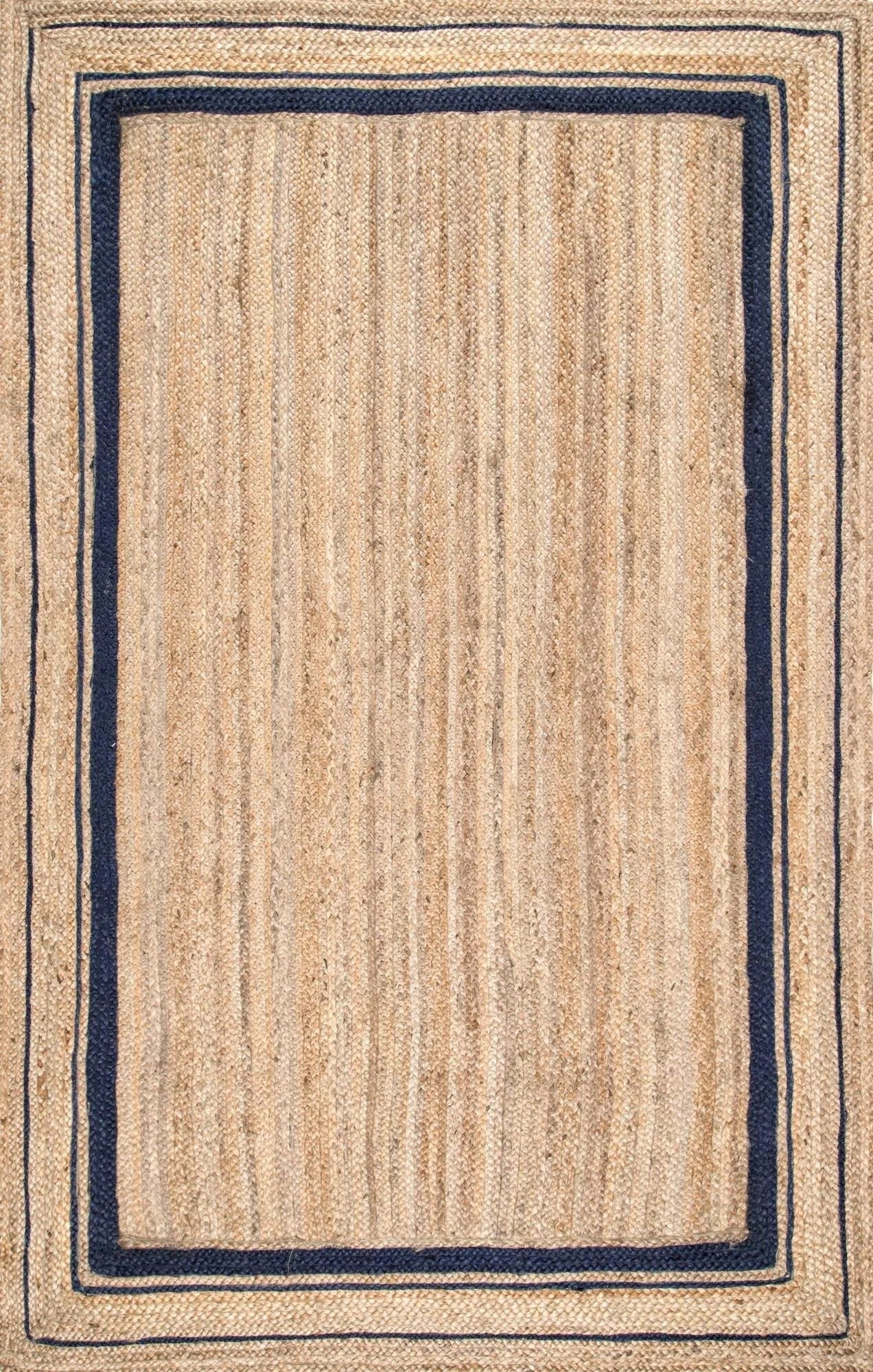 nuLOOM Braided Rikki Border Jute Navy 6 x 9 Area Rug