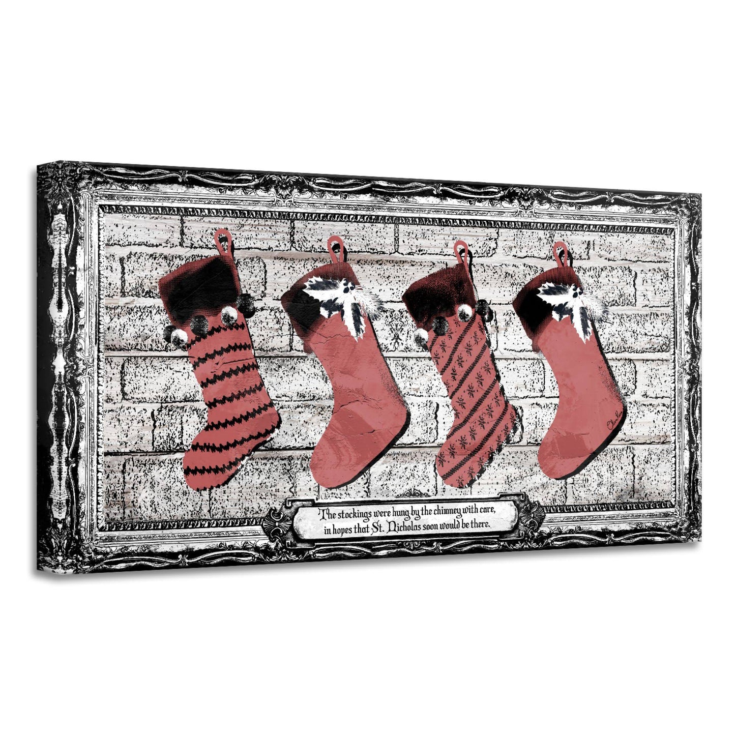 Ready2HangArt Stockings Christmas Holiday Canvas Textual Wall Art 24 W x 12 H