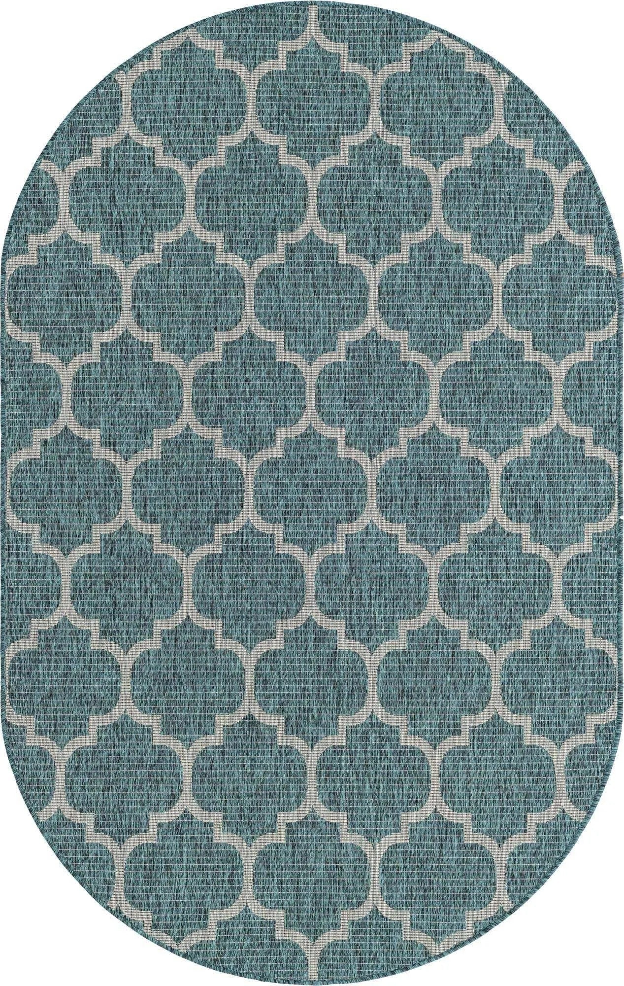 Outdoor Trellis Teal 5x8 Oval Oval Area Rug Indoor Outdoor Rug