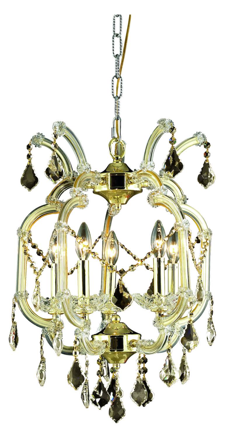 Elegant Lighting Maria Theresa 5 Light Gold Pendant Clear Elegant Cut Crystal (2800D15G/EC)