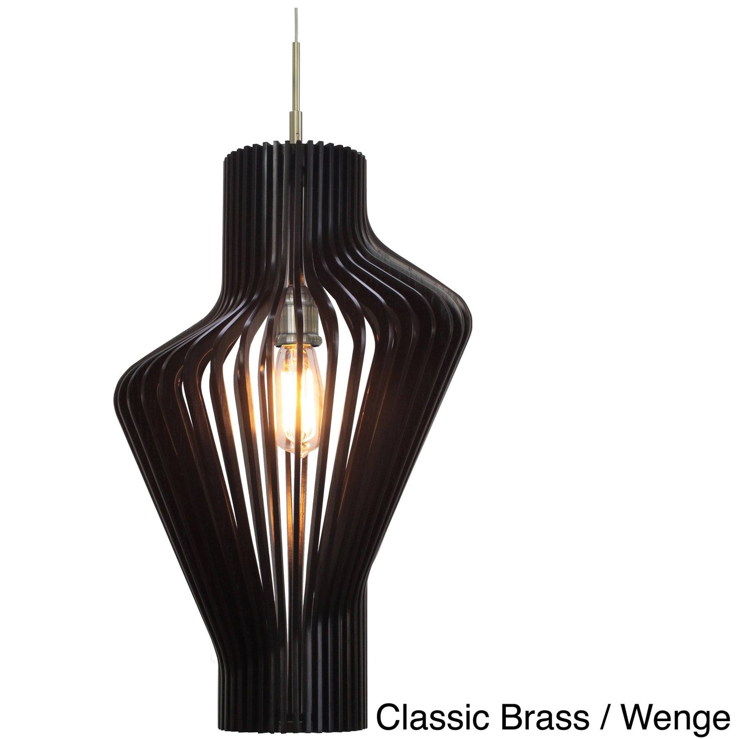 Woodbridge Lighting Canopy 1-Light Escher Wood Slat Mini Pendant, Classic Brass/Wenge