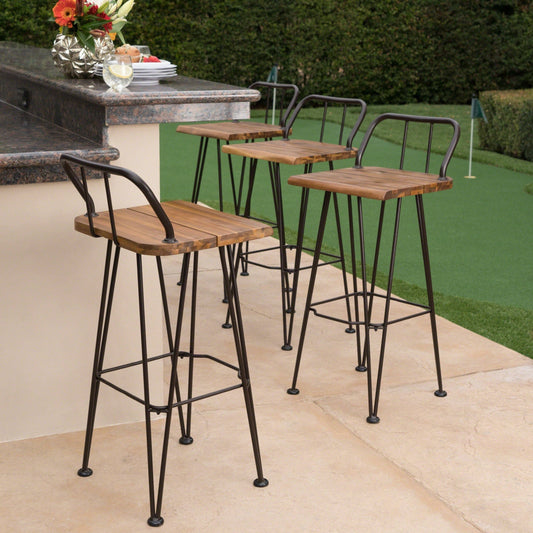 Denali Outdoor Industrial Wood Barstool (Set of 4) by Christopher Knight Home