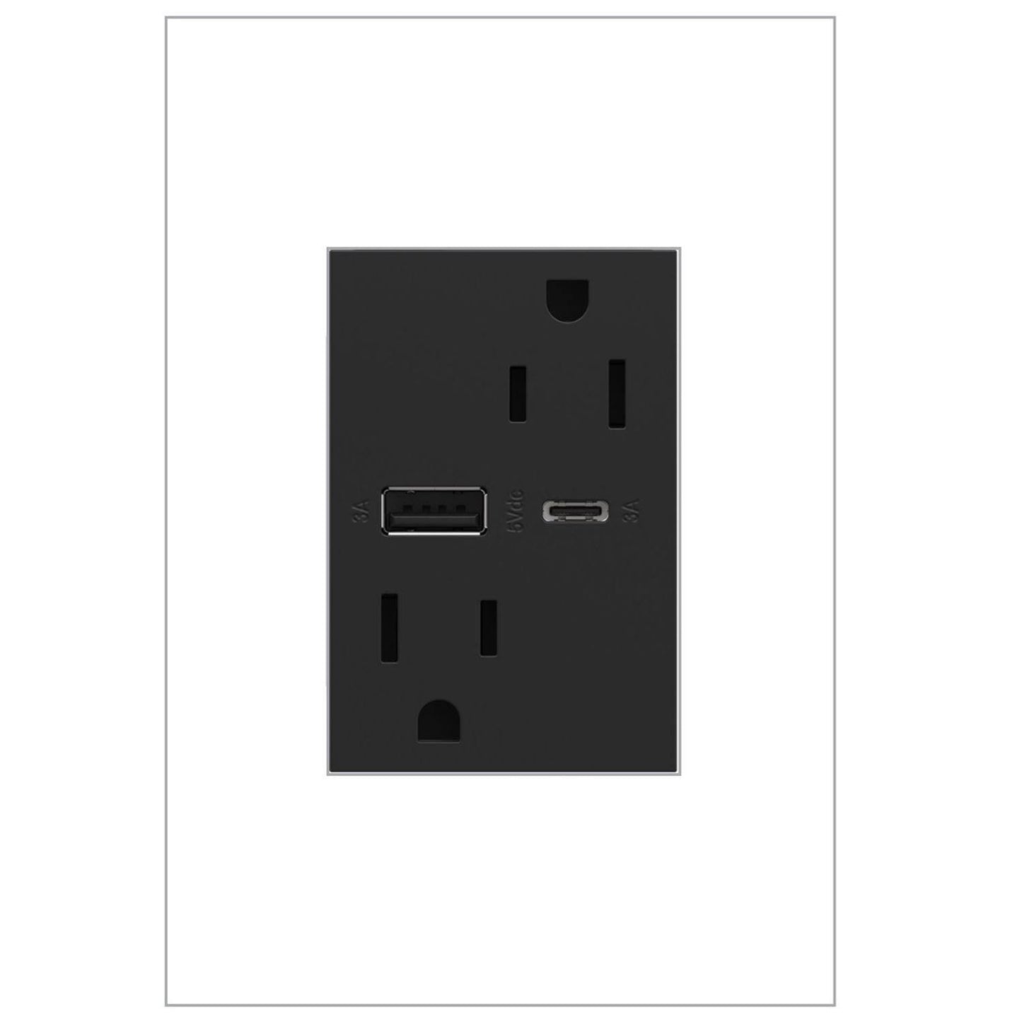 Adorne Dual-USB, 15A, Tamper-Resistant, A/C USB Hybrid Outlet Graphite