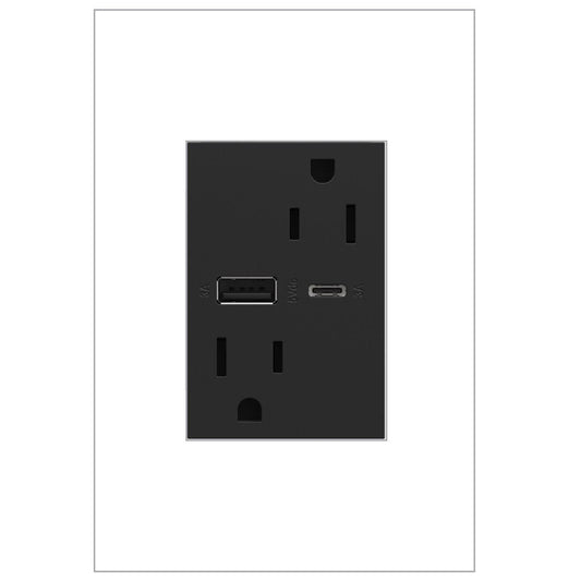 Adorne Dual-USB, 15A, Tamper-Resistant, A/C USB Hybrid Outlet Graphite