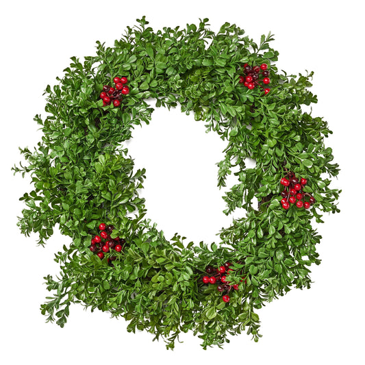 Newnan 26 Artificial Boxwood Wreath with Red Berries by GDFStudio