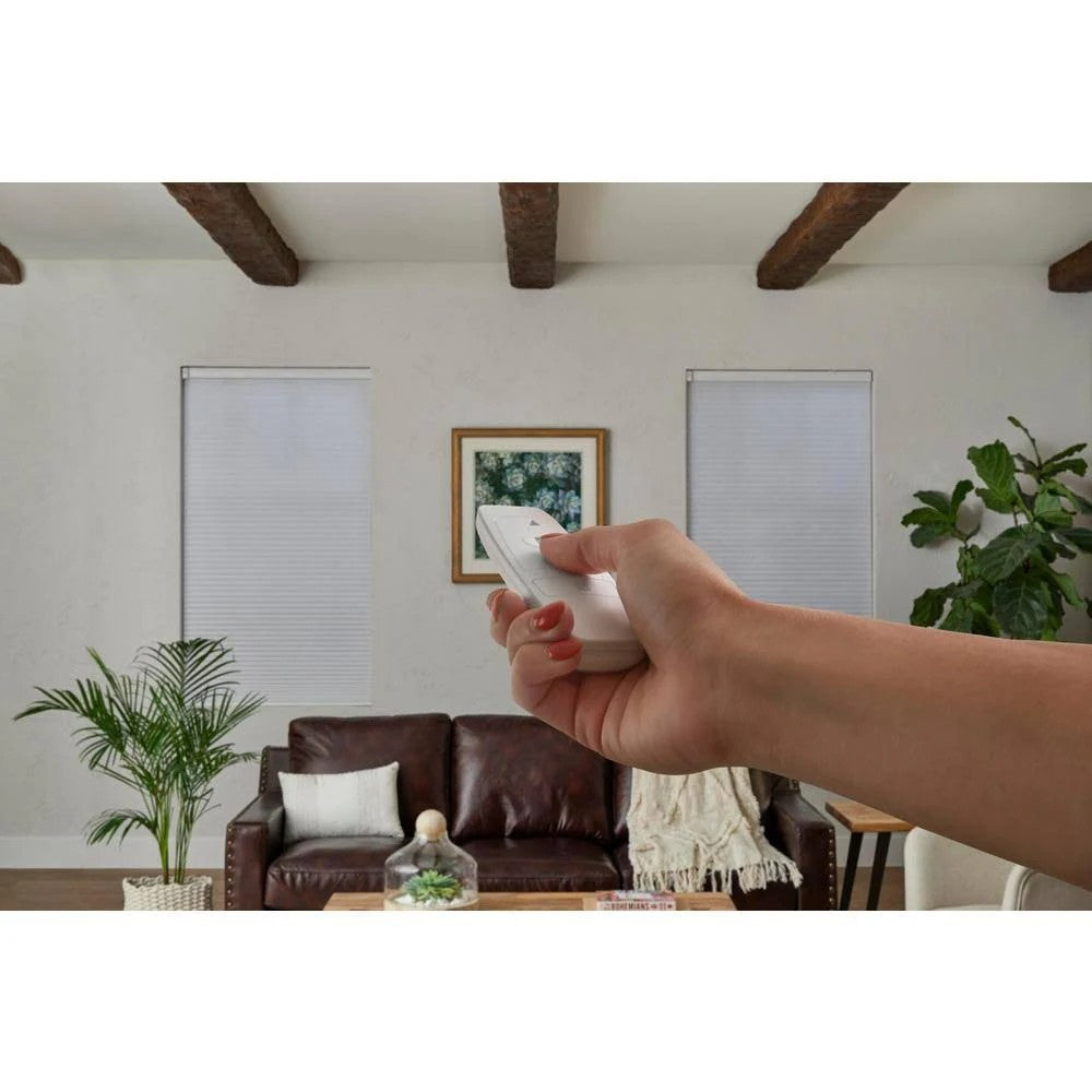 Home Decorators Collection White Cordless Blackout Motorized Cellular Shade with Remote Control - 38.25 in. W x 72 in. L, Winter