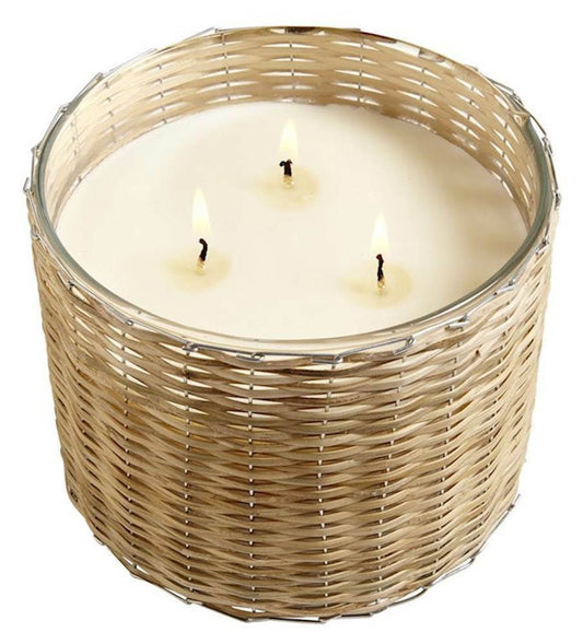 Beach+wood Field + Fleur Reed 3-Wick Handwoven 21 oz Scented Jar Candle