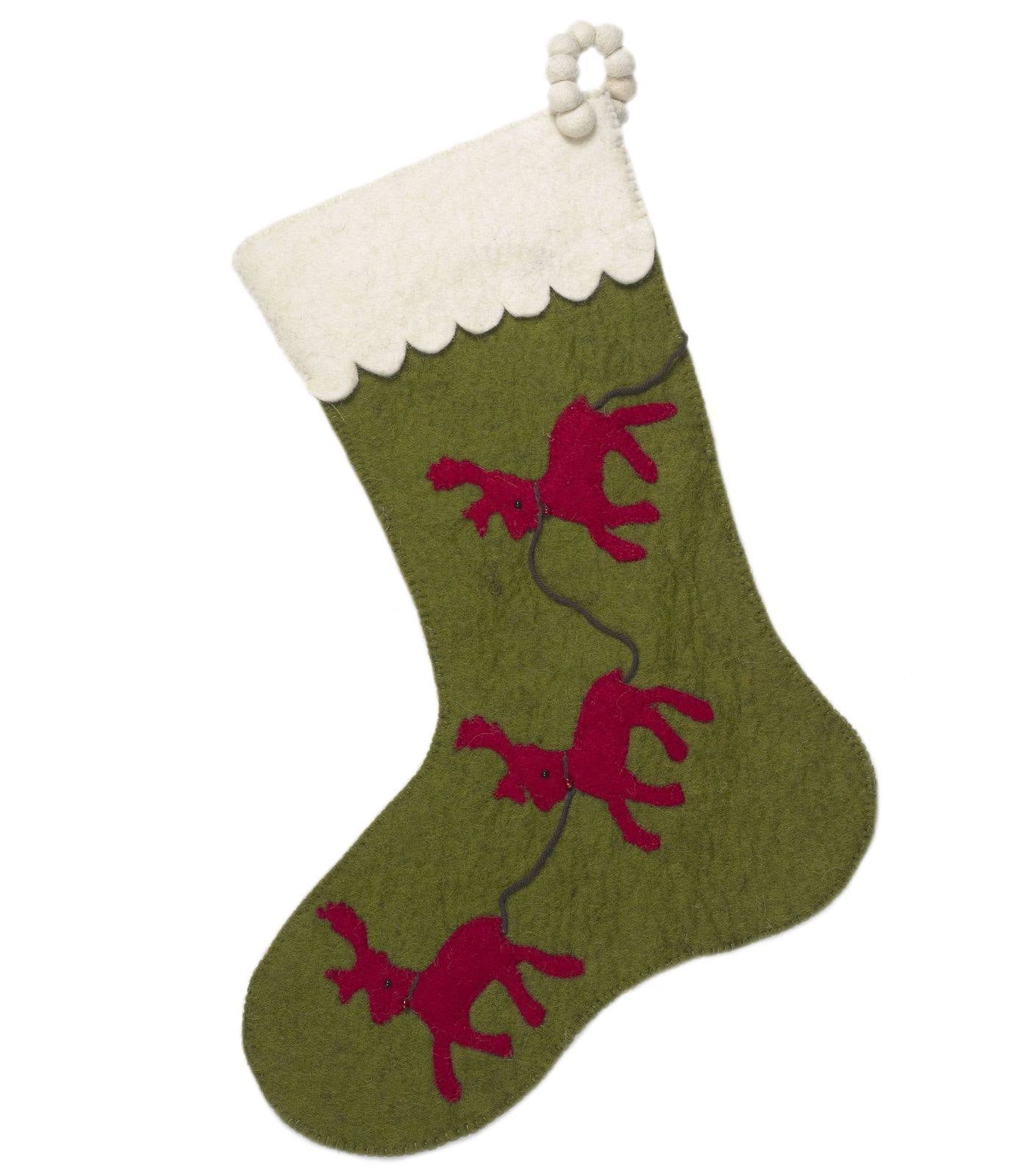 Arcadia Home Reindeer Christmas Stocking Color Green