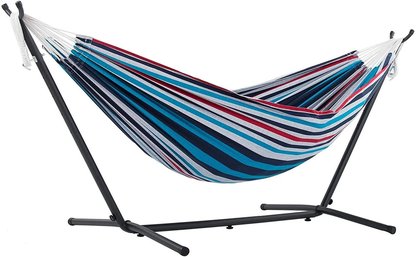 Vivere, Denim Double Cotton Hammock with Space-Saving Steel Stand Including Carrying Bag