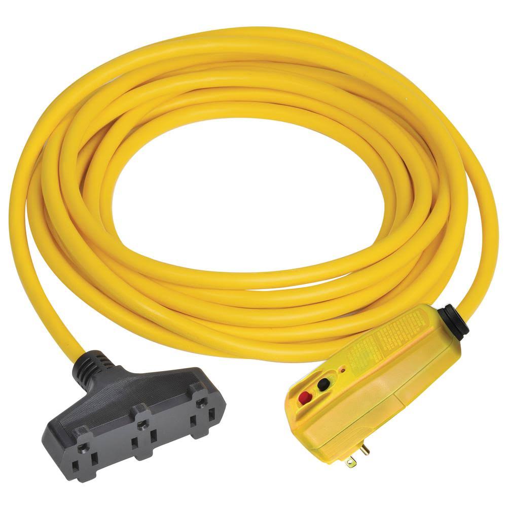 Tower Manufacturing Corporation 25 ft. Right Angle GFCI Triple Tap Cord, Yellow