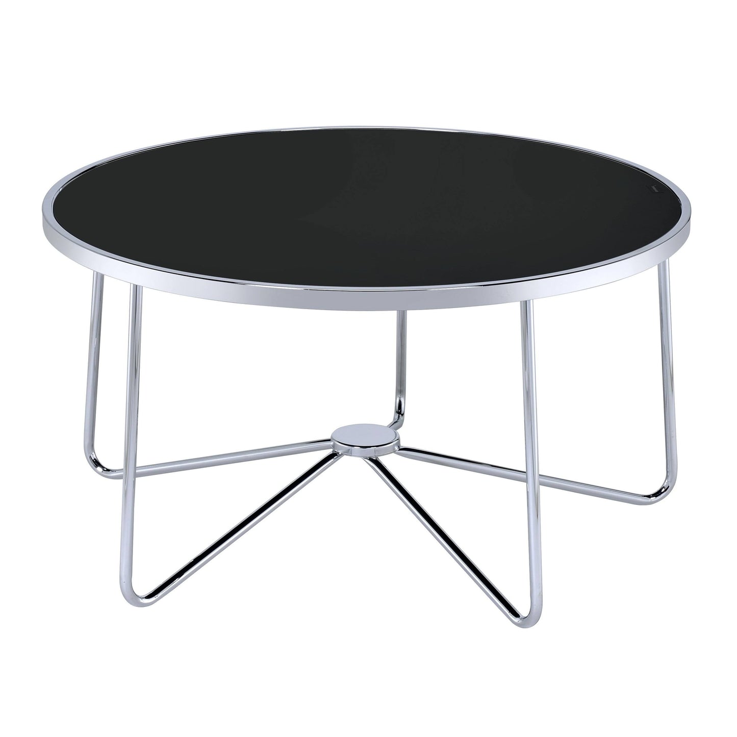 Acme Alivia Coffee Table, Chrome Black Glass