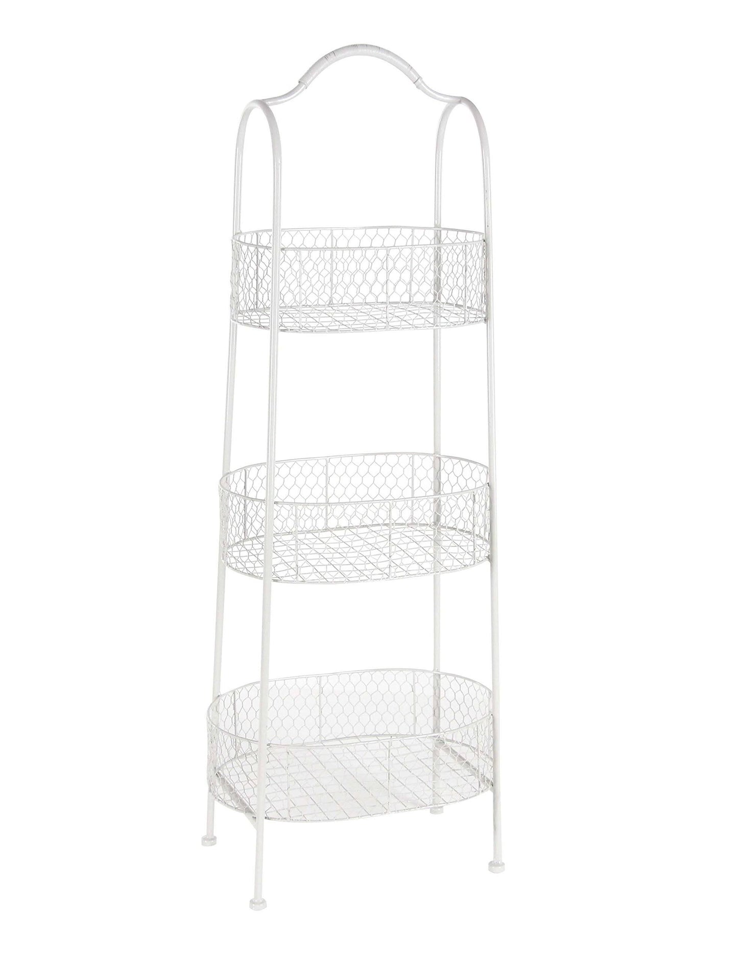 Decmode Farmhouse 41 x 15 inch Iron 3-Tier Basket Rack, White