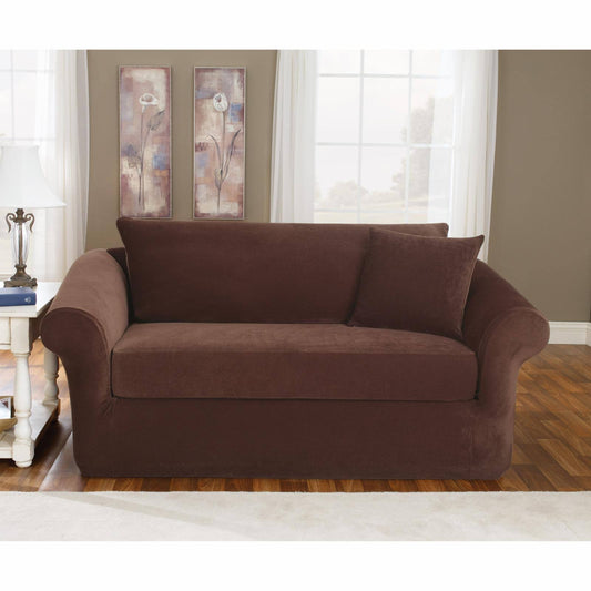 Sure Fit Stretch Pique Three Piece Sofa Slipcover Chocolate