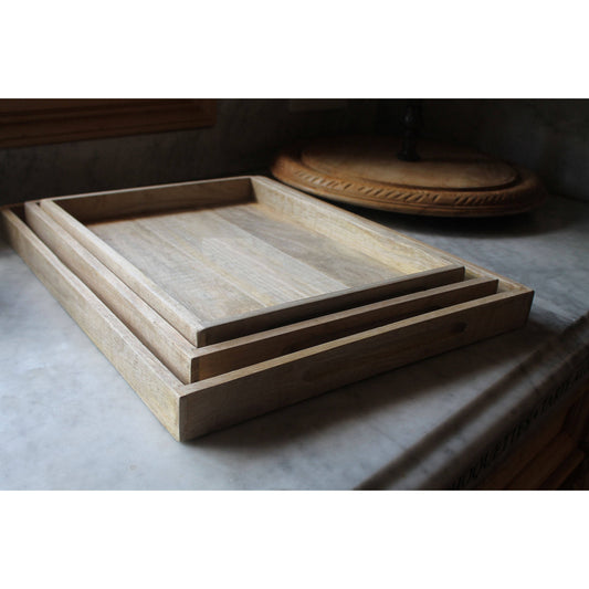 Elk Lifestyle TRAY039/S3 Nested Rectngle Wood Trays in Unfinished Natural Mango (Set of 3)