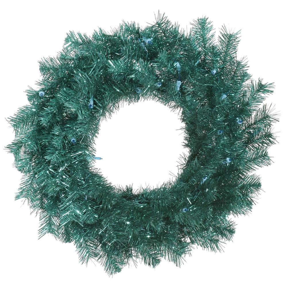 Vickerman A147330 Aqua Tinsel Wreath 30 in.