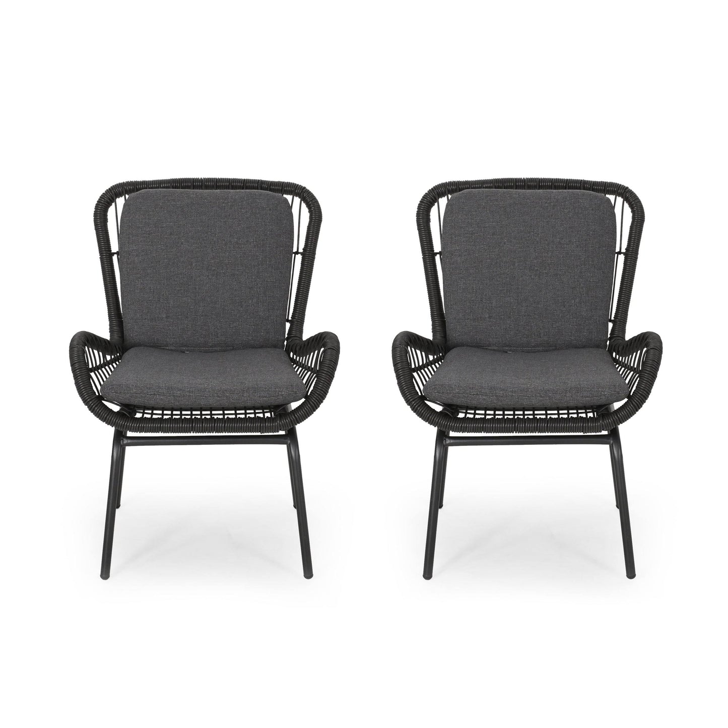 Pabrico Outdoor Wicker Club Chair with Cushions (Set of 2) by Christopher Knight Home - Gray+Dark Gray