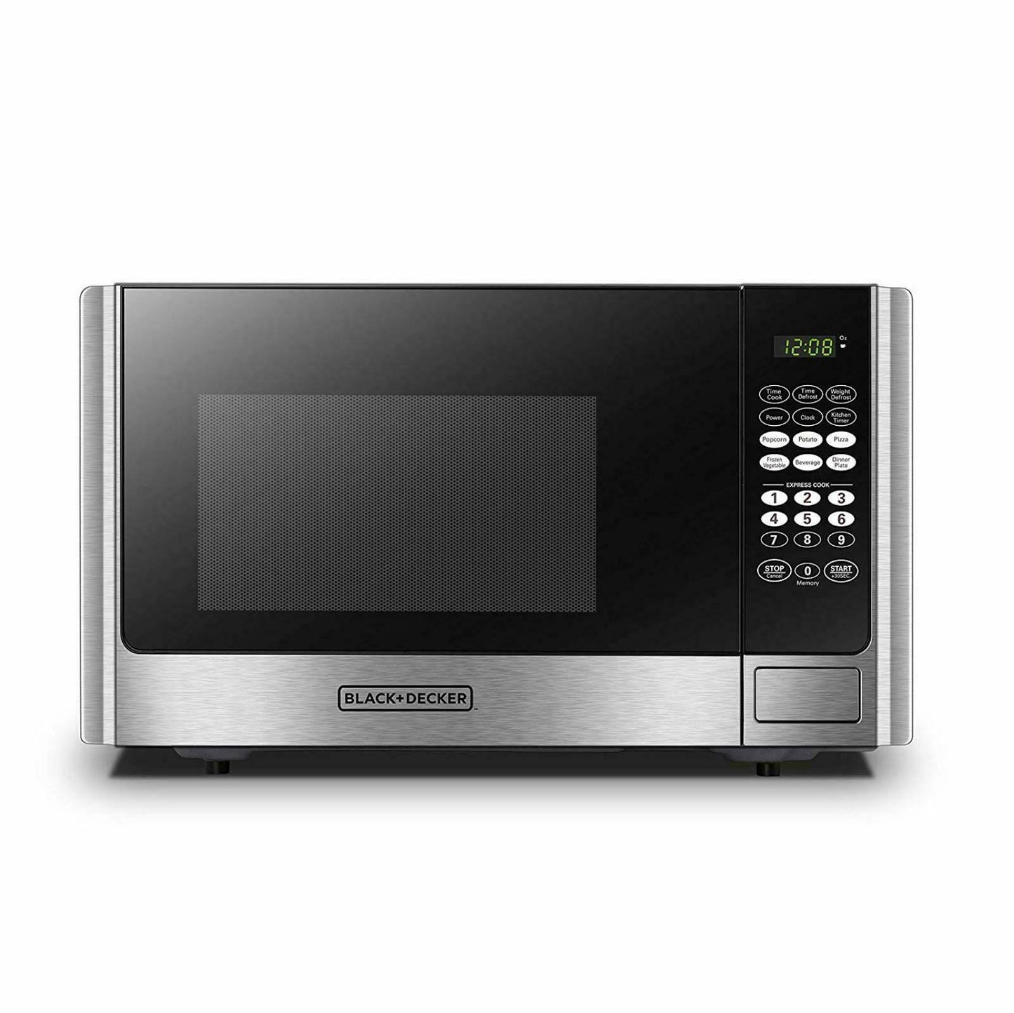 Black+decker Digital Microwave Oven with Turntable Push-Button DOOR, Child Safety Lock, Stainless Steel, 0.9 CU.FT