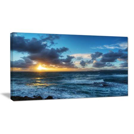 Design Art Sunset at Alghero Under Dramatic Sky Large Seashore Photographic Print on Wrapped Canvas, Size 8 inch H x 12 inch W x 1 inch D, Blue