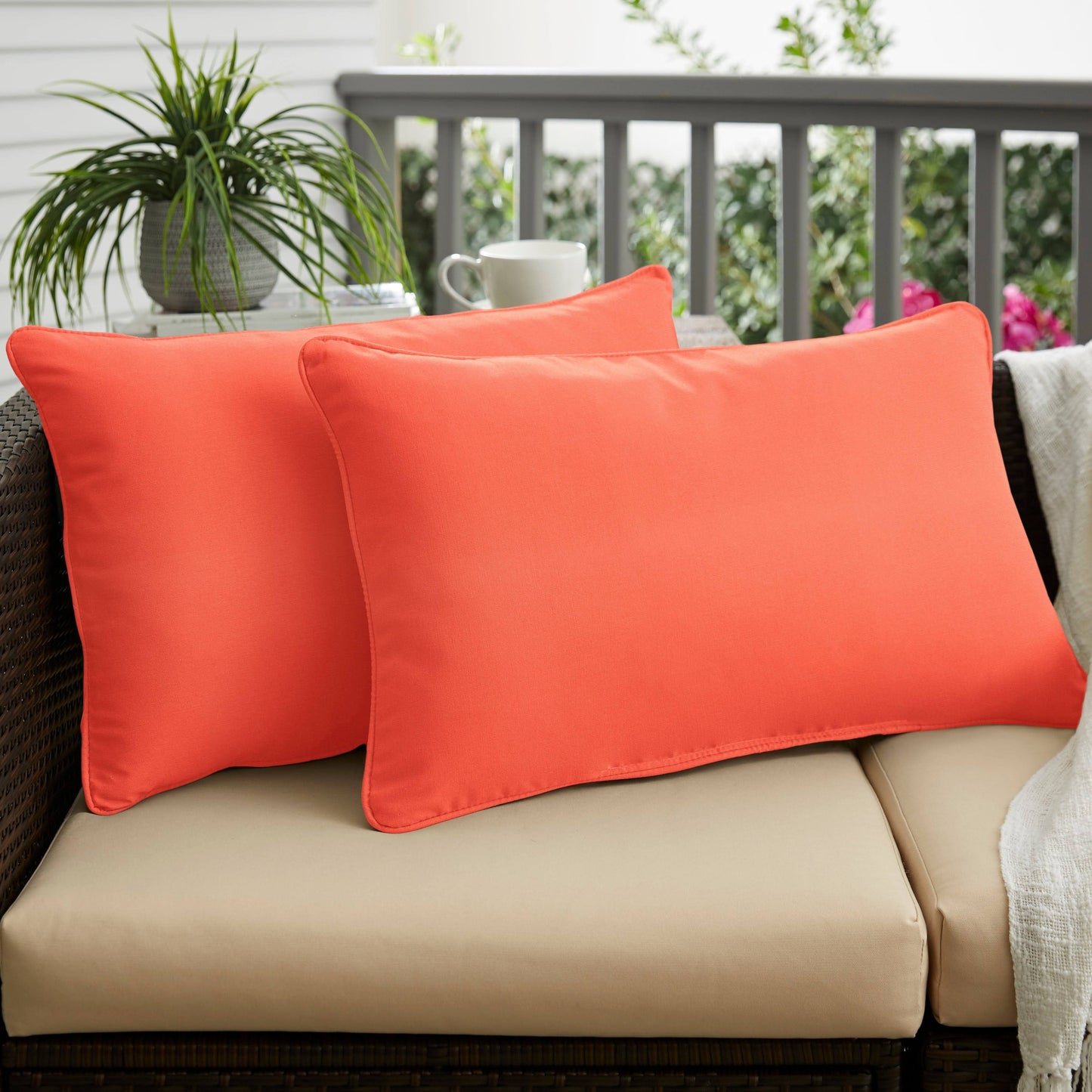 Sunbrella Canvas Melon Corded Indoor/ Outdoor Pillows (Set of 2) 12 in x 24 in