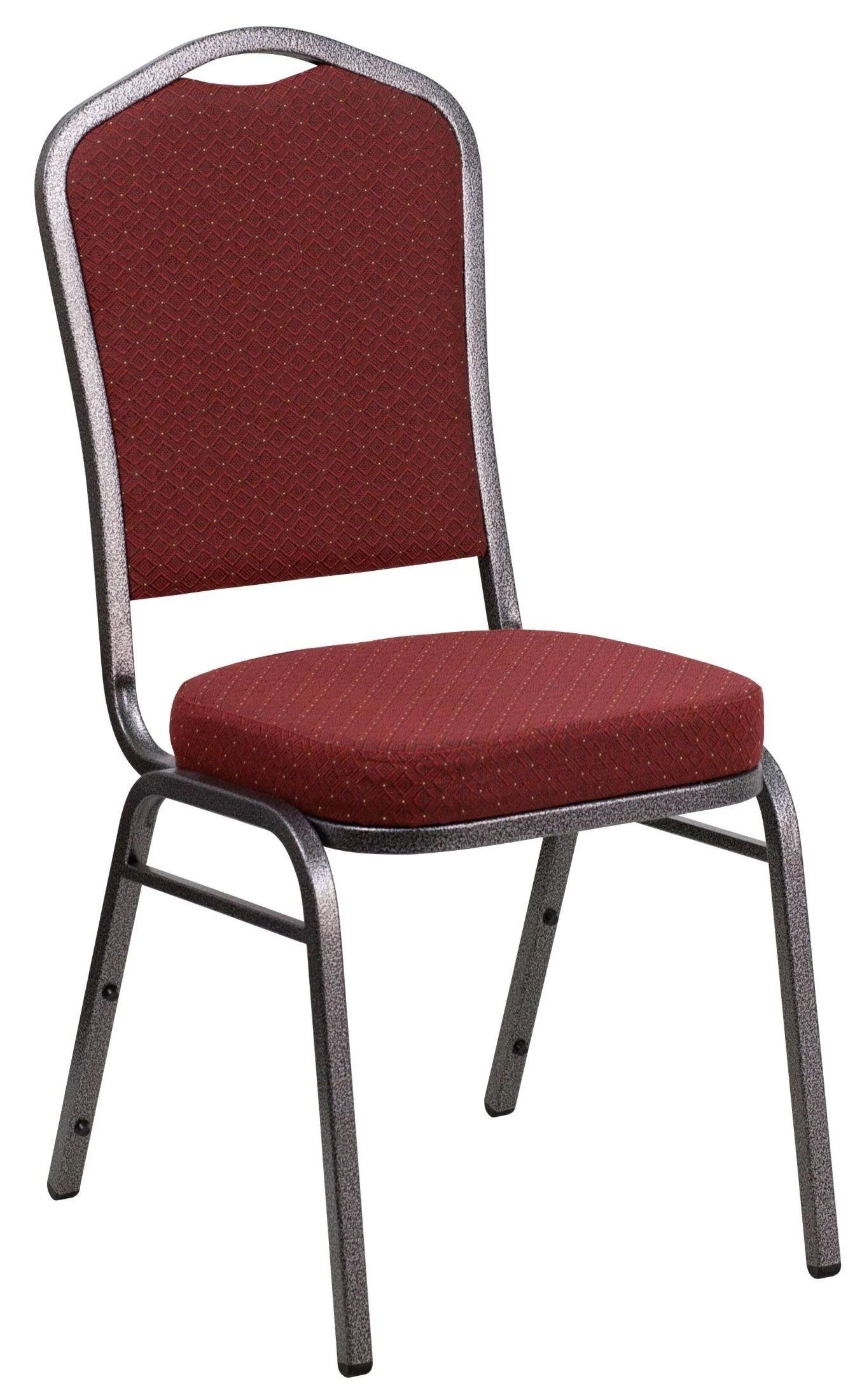 Hercules Series Crown Back Stacking Banquet Chair - Burgundy Patterned Fabric/Silver Vein Frame