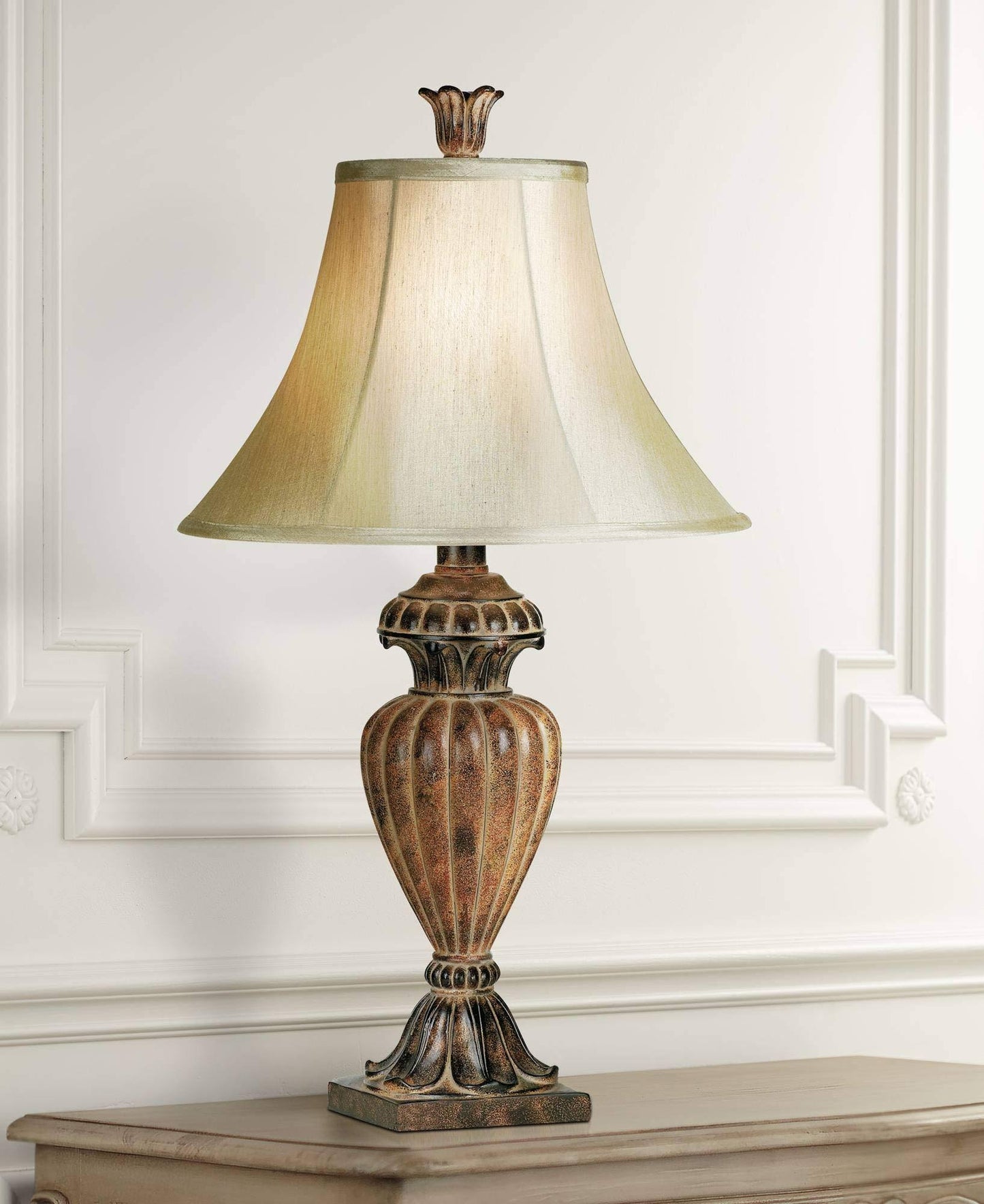 Regency Hill Traditional Table Lamp Urn Two Tone Bronze Off White Bell Shade for Living Room Family Bedroom Bedside Nightstand