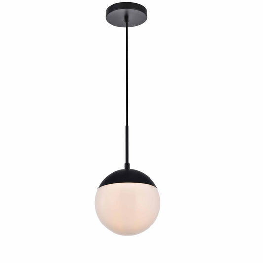 Elegant LD6026BK Eclipse 1 Light Black Pendant with Frosted White Glass