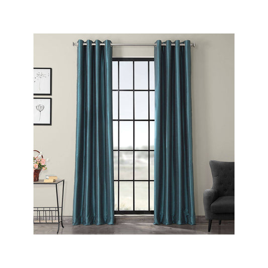 Peacock Grommet Blackout Vintage Textured Faux Dupioni Silk Curtain