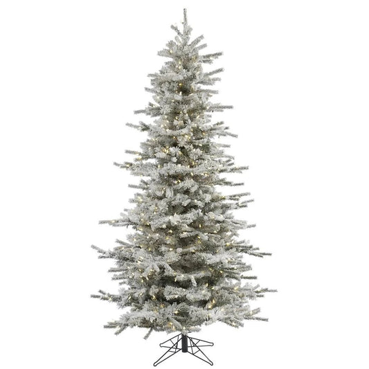 Vickerman 7.5 Flocked Sierra Fir Slim Christmas Tree with Warm White LED Lights