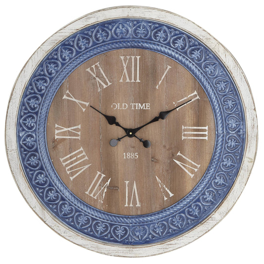 Decmode Rustic 31 inch Distressed Metal and Wood Round Wall Clock, Multicolor