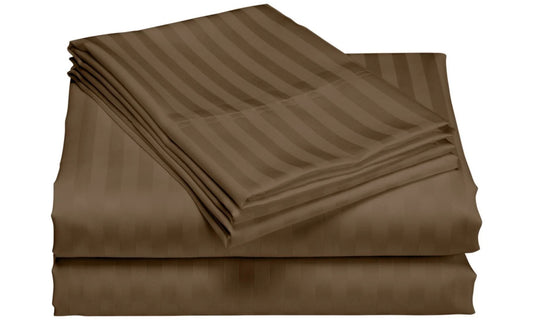 1200 Thread Count Stripe Weave Cotton Sheet Set Queen Brown Single