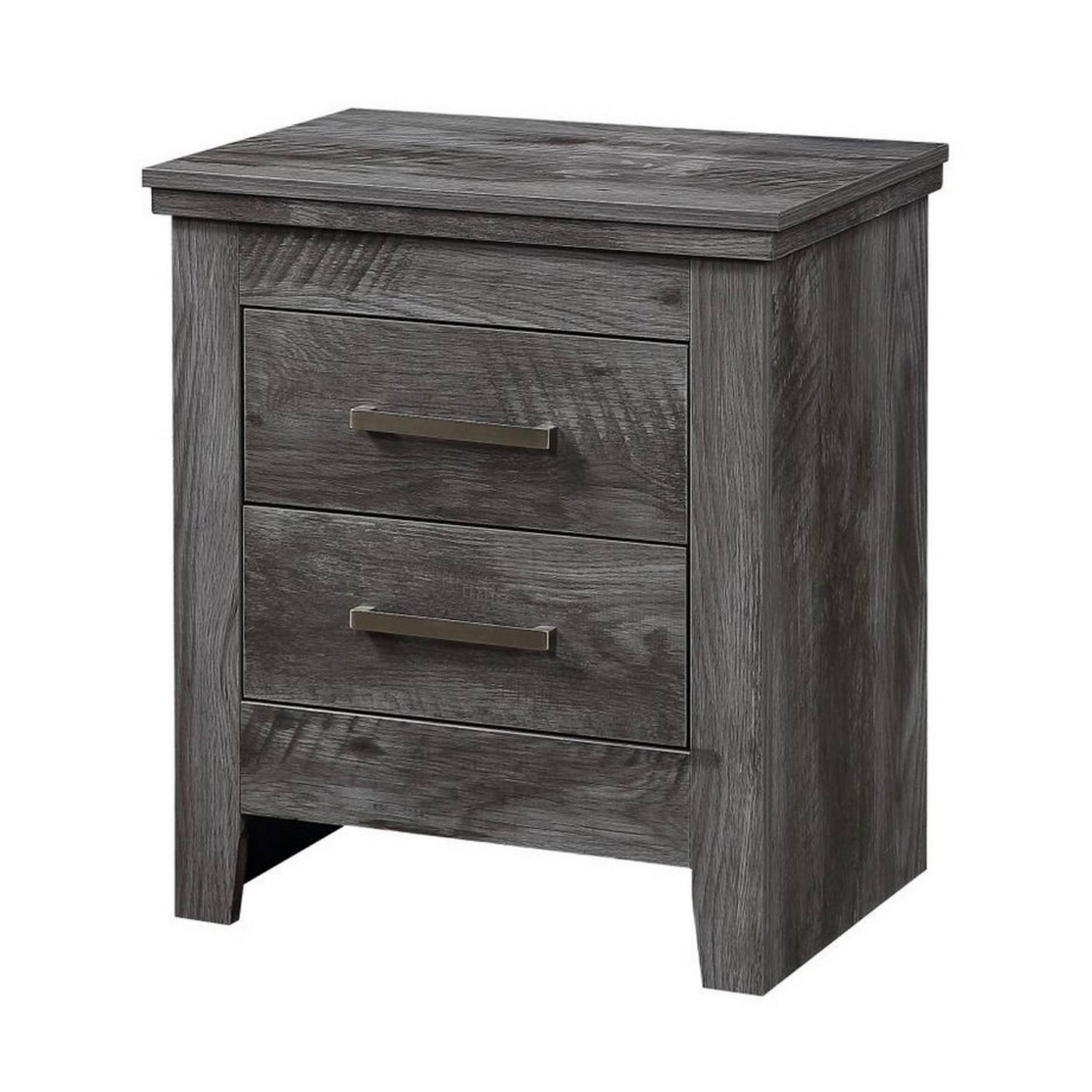 Benjara 2 Drawer Wooden Nightstand with Metal Bar Pulls, Rustic Gray