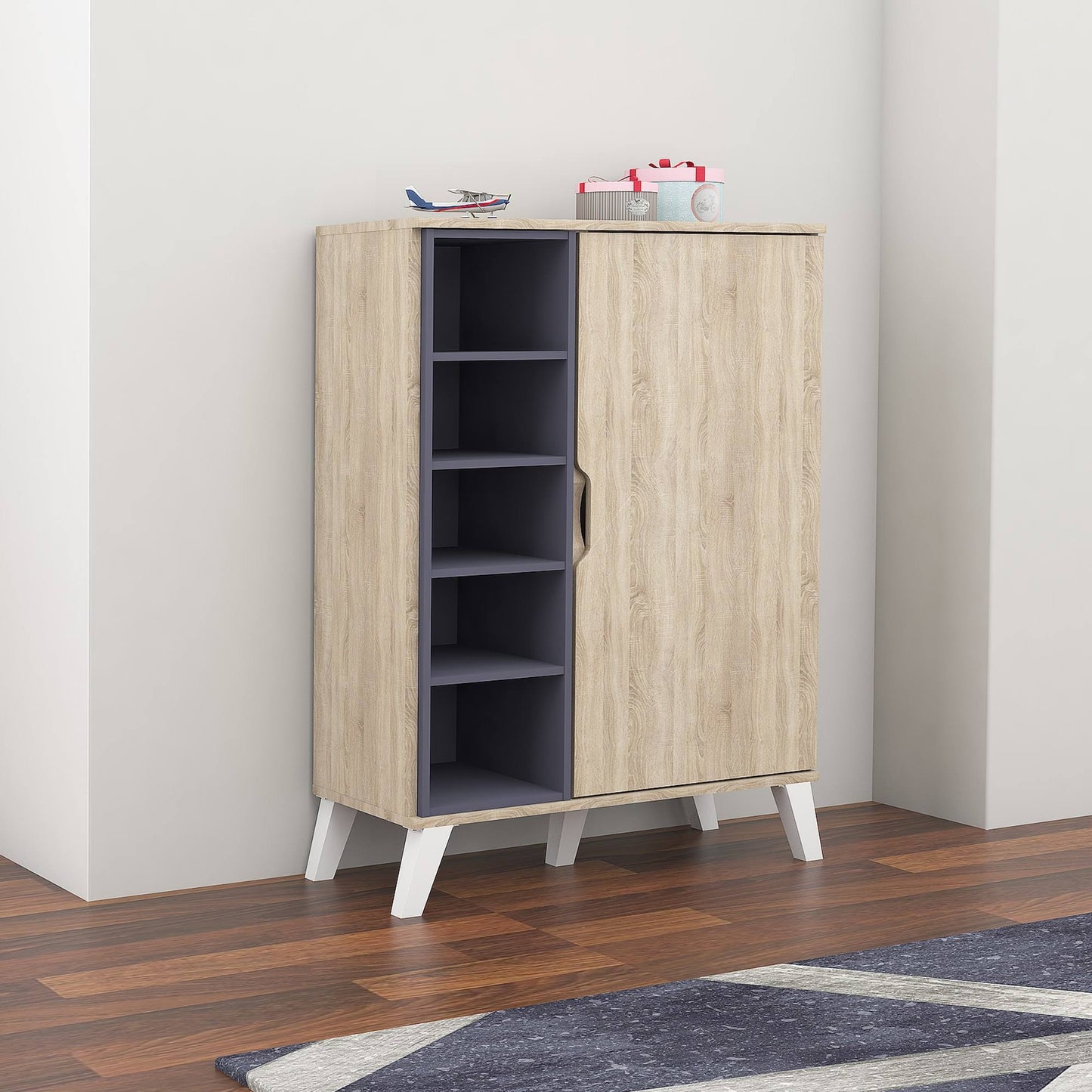 Baxton Studio Mid-Century Oak and Grey Wood Storage Cabinet by No Options