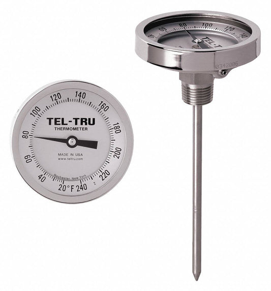 Tel-Tru - GT300R-1565 - Analog Dial Thermometer, Bimetal, 3 in Dial size, 1/2 in NPT Connection Size